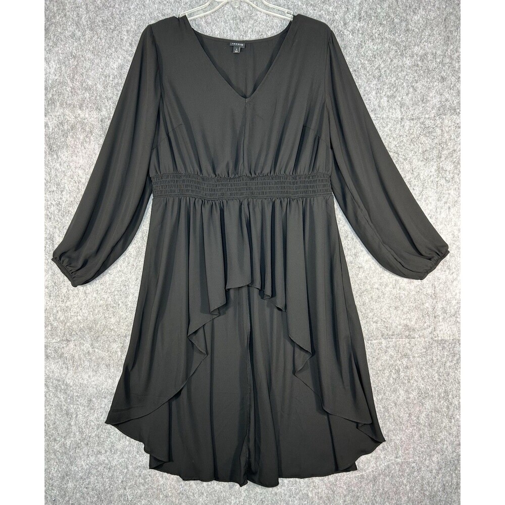 TORRID Black Chiffon High Low Blouson Dress Size 2 Sheer Long Sleeve